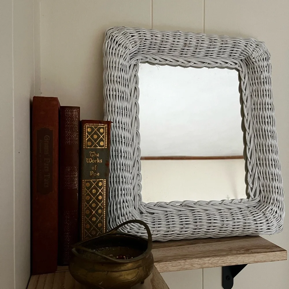 Vintage White Wicker Wall Mirror